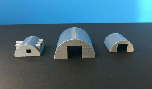 (3) QUONSET Building Set with Office  Z Scale 1:220  Military or Farm Cluster 3D