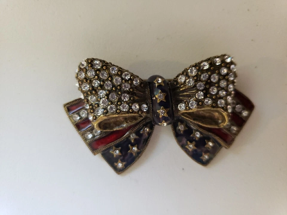 Sweet Romance USA American Flag Bow Pin, Flag Brooch Enamel  2" Wide x 1.25 Tall - Image 3 of 4