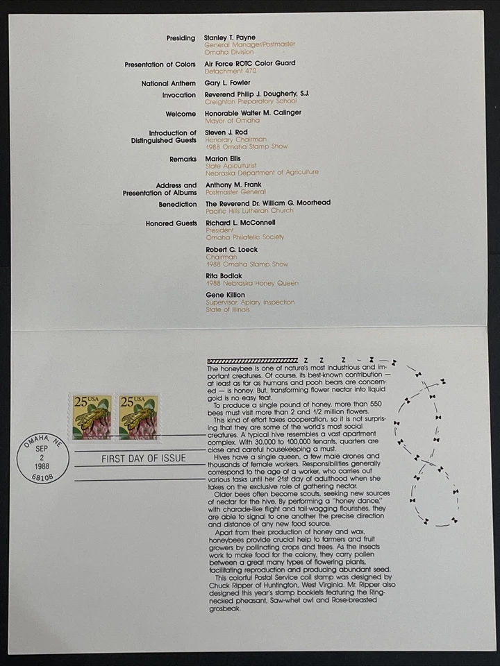 1988 Honeybee Stamp First Day Ceremony Program Sc# 2281 - Image 2 of 3