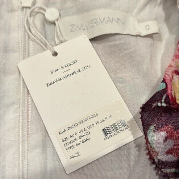 NWT. ZIMMERMANN Allia Ruffled Floral-print Linen Mini Dress ZIM 0 / US4