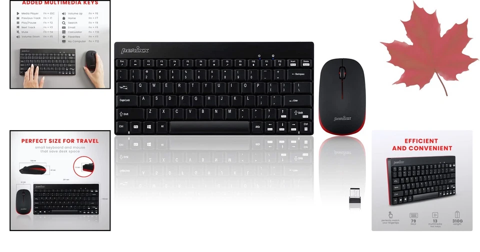PERIDUO-712 Wireless Mini Keyboard and Mouse Combo - 2.4GHz - Black - Portable - Image 2 of 4