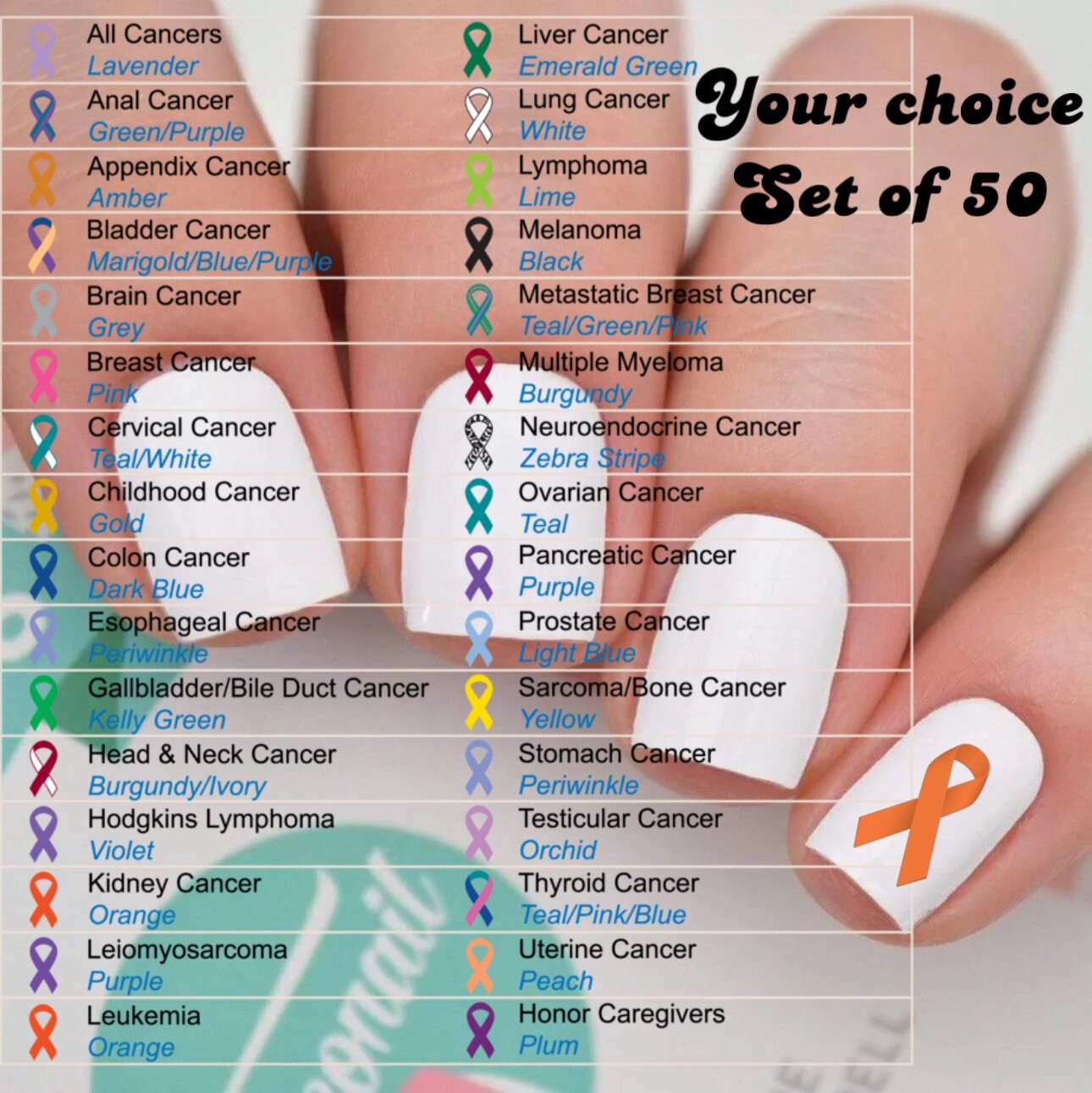 Awareness Your Choice Of Ribbon Nail Art Decals Set of 50 Instructions & Bonus