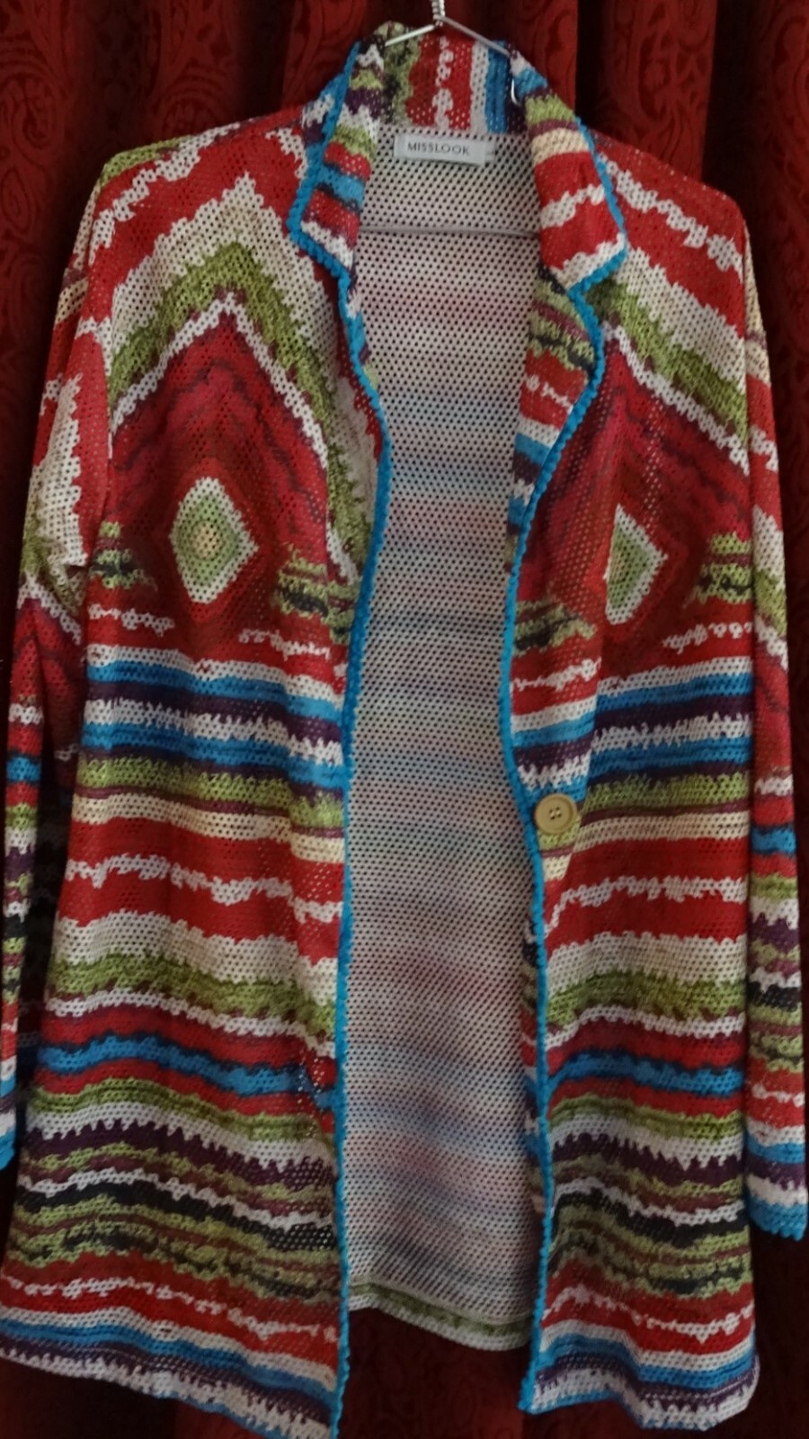 JACKET Overshirt Mesh Colorful Stripes Sz Woman's L Shirt by MissLook Cotton-image