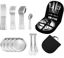 20PCS Stainless Steel Camping Cutlery Set Hiking Outdoor Tableware Kit