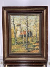 VTG Impressionist Oil Painting of Lighthouse Landscape by Artist M Gotz