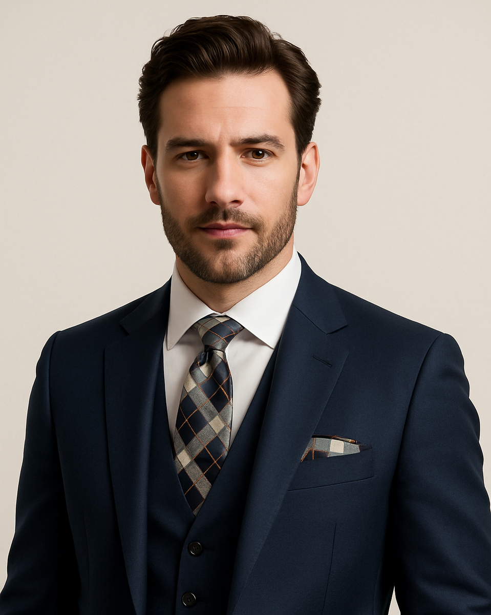 Tie Mens Tartan Blazer Mens Navy Blue Cream Tartan Plaid