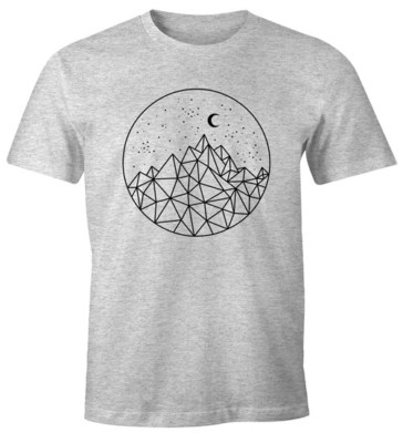 Herren T-Shirt Berge und Mond, Sterne Himmel Polygon Fun-Shirt Moonworks 