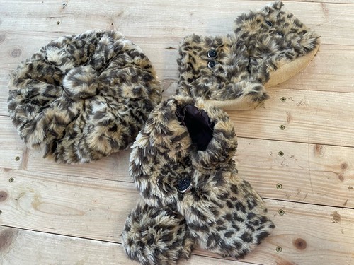Mud Pie Toddler Baby Girl Leopard Fur Scarf Hat Mittens Set