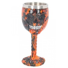 Totensch&auml;del Kelch mit Flammen Trinkgef&auml;&szlig; Skull Gothic Tischdekoration Glas NN84