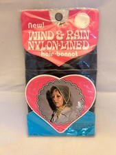 Vintage Nylon Lined Hair Bonnet Hood Wind  Rain BLACK sealed NOS