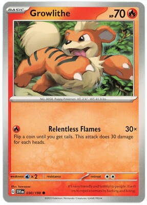 Growlithe - 030/198 - Scarlet & Violet Base Set - Pokemon - LP - Never Played