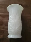 Vintage Milk Glass Stars & Starburst Pattern 5-5/8” Tall Vase Scalloped Edge