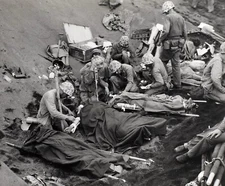 WW2 WWII Photo World War Two /  US Navy Corpsmen Treat Wounded Marines Iwo Jima