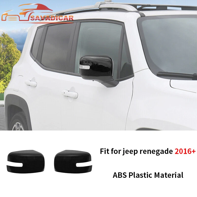 For Jeep Renegade 2016+ Black Sides Rear view Door Mirror Cap Shell Trim Covers Foto 2 de 4