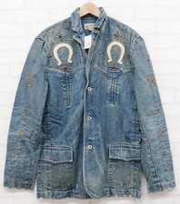 Unused RRL Ralph Lauren Studded Western Denim Jacket Size M Blue Length 80cm