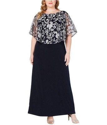 Connected Apparel Womens Embroidered Floral Gown Dress, Blue, 14