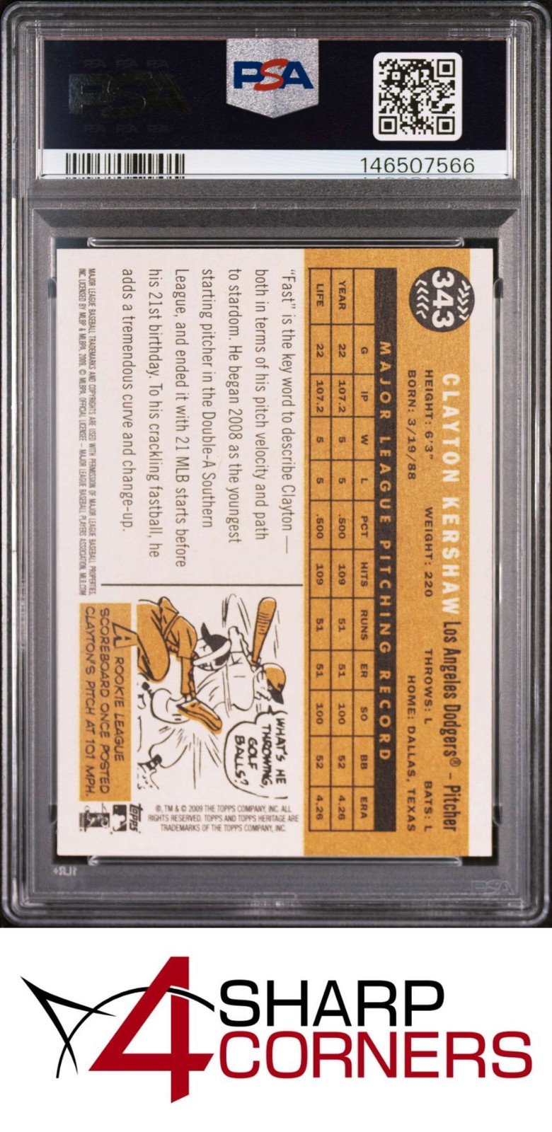 2009 TOPPS HERITAGE #343 CLAYTON KERSHAW DODGERS PSA 10 view 2