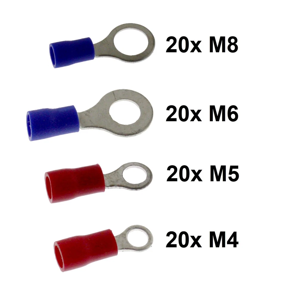 SINTRON ✅Ringkabelschuhe 80 Stück M4 M5 M6 M8 Kabelschuhe Rot Blau Quetschverbinder ✅