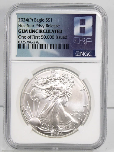2024 (P) American Silver Eagle - NGC Graded Gem Unc, Star Privy, 1 of first 50k