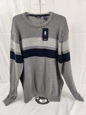 Izod Men XL Striped Sweater Pullover Logo Grey Blue Cotton Preppy Nwt