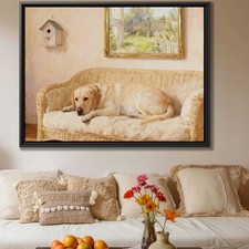 Oil Painting Dog Labrador Framed Canvas Print Living Room Decor Animal Art