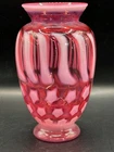 Fenton Art Glass Stars and Stripes Cranberry Opalescent Vase 7" Excellent