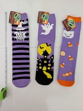 3-NWT Halloween GLOW IN THE DARK Socks Womans Sz 4-10 Ghost Boo Pumpkin Novelty