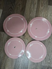 Pink Enamel Stove Burner Covers Heart Design Metal Set of 4
