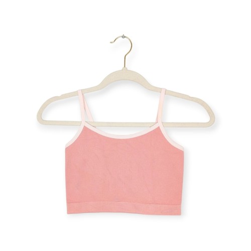 NUX Sports Bra L Baby Pink Ribbed Piped Seamless Wireless Athletic Yoga