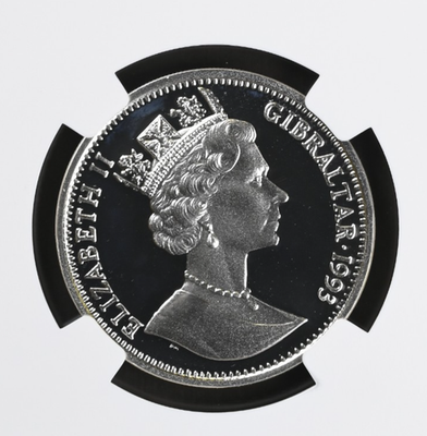 1993 Gibraltar 14 ECUs Elizabeth II Eurotunnel Silver .925 Proof