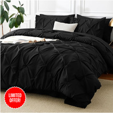 queen comforter set black, 7 pieces pintuck bed in a bag, premium black comfo...