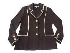St. John Collection Brown Knit Blazer Jacket Contrast Trim Wool Rayon NWT Size 8