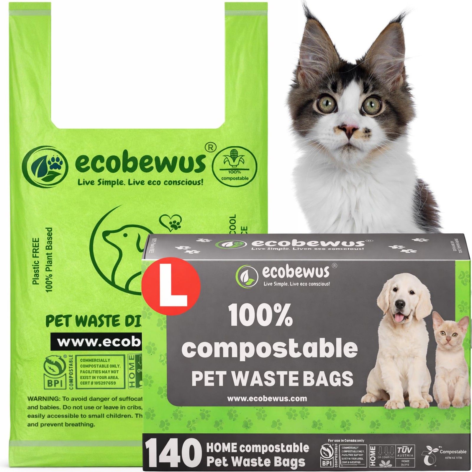 100% Compostable Pet Waste Disposal Bag (140 ct.) Plant-Based Biodegradable C...