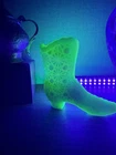 New ListingFenton Uranium Vaseline Glass Boot Daisy Button Custard Satin UV Glow