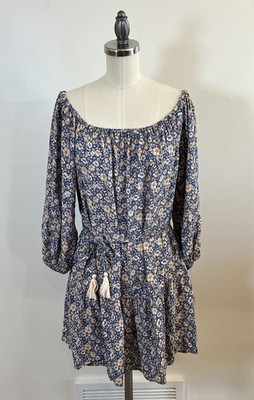 Rachel Zoe Dress Size M Teal Blue/Blush Floral Print Boho Belted Shift Short