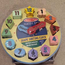 Melissa  Doug Shape Sorting Clock Classic Toy Solid Wood Movable Hands Ages 3-4