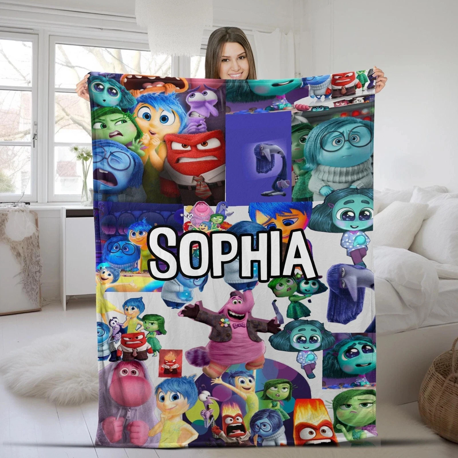 Personalized Disney Pixar Inside Out 2 Fleece Blanket Joy Disgust Sadness
