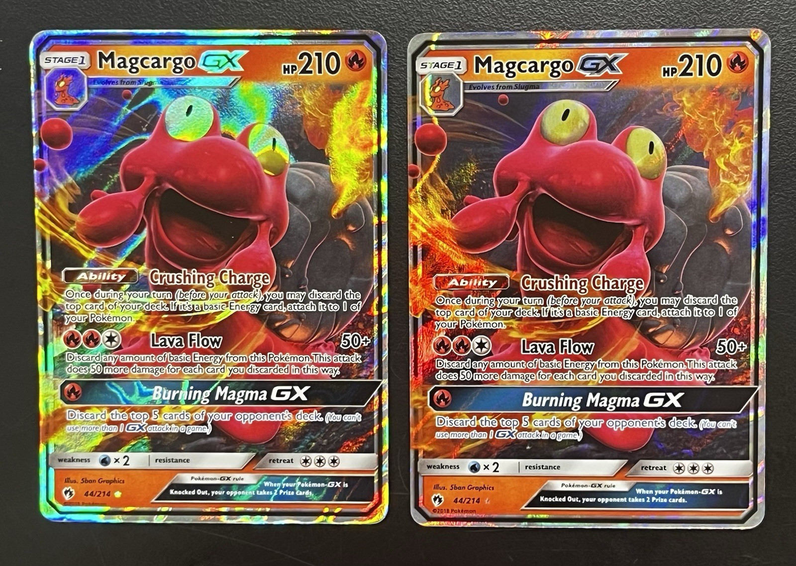Magcargo GX Ultra Rare Lost Thunder Pokémon Cards Lot - 2 Holo, 44/214, Fire