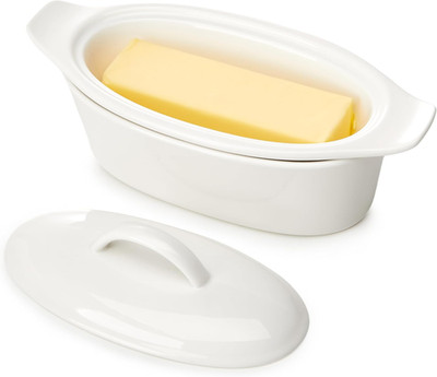 Butter Dish with Lid for Countertop - Porcelain White, 3Pcs Large Butter Dish wi