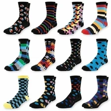 Men's Dress Socks Size 10-13 Colorful Funky Patterned Crew Socks 12 Pairs