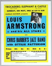 LOUIS ARMSTRONG – rare vintage original Elephant & Castle 1962 concert handbill