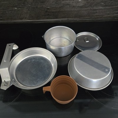Regal Ware Aluminum Folding Camping Cookware Boy Scout Mess Kit Plate Pan Cup