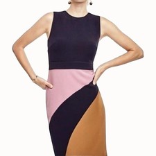 Ann Taylor Sheath Midi Dress Color Block Womens Size 10 Sleeveless Multicolor