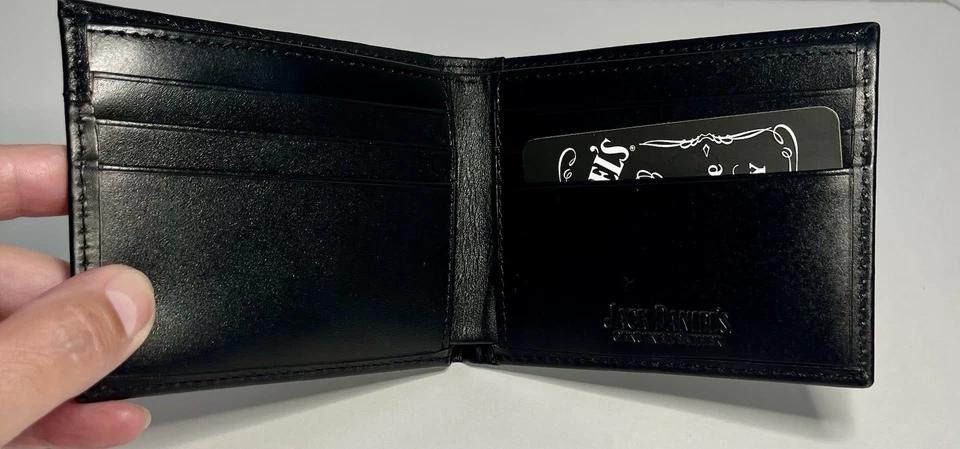 Billetera de cuero negra plegable vintage Jack Daniels Old Time NO 7 marca Foto 4 de 4