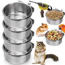 4 Pack Bird Feeding Dish Cups, Detachable Stainless Steel Bird Food Bowls wit...