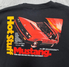 Ford Mustang Hot Stuff Sweatshirt Black Crewneck Large Retro Car Graphic License