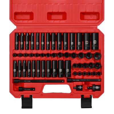 1/4'' Drive Impact Socket Set, 55 Pieces Metric & SAE Sockets , Shallow & Deep