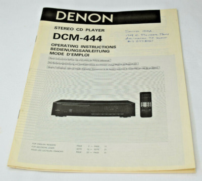 DENON OPERATING INSTRUCTIONS FOR DCM-444 ~ MANUAL ONLY