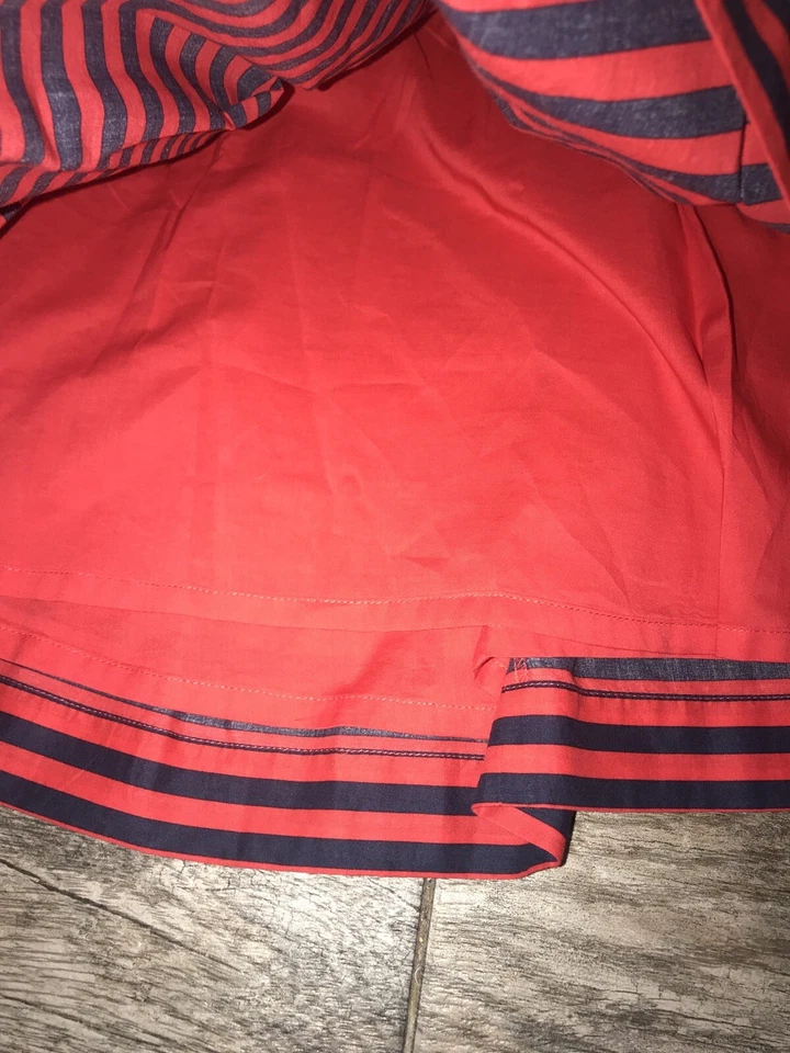 J Crew Women's Size 4 Pleated Skirt Red Blue Striped Lined Cotton - Image 2 of 4