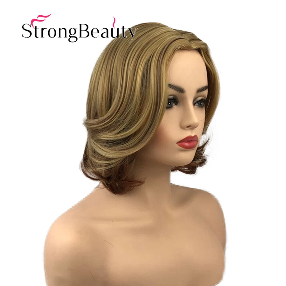 Pelucas brillantes cortas marrones onduladas mezcla de peinado resaltado de moda para mujer 12 pulgadas Foto 2 de 4